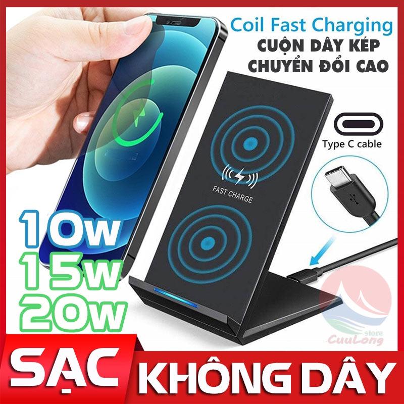 Đế Sạc Nhanh Không Dây 20/15/10W Làm Giá Đỡ Đèn Led Báo Đầy sạc ko dây 2 cuộn dây chuyển đổi cao