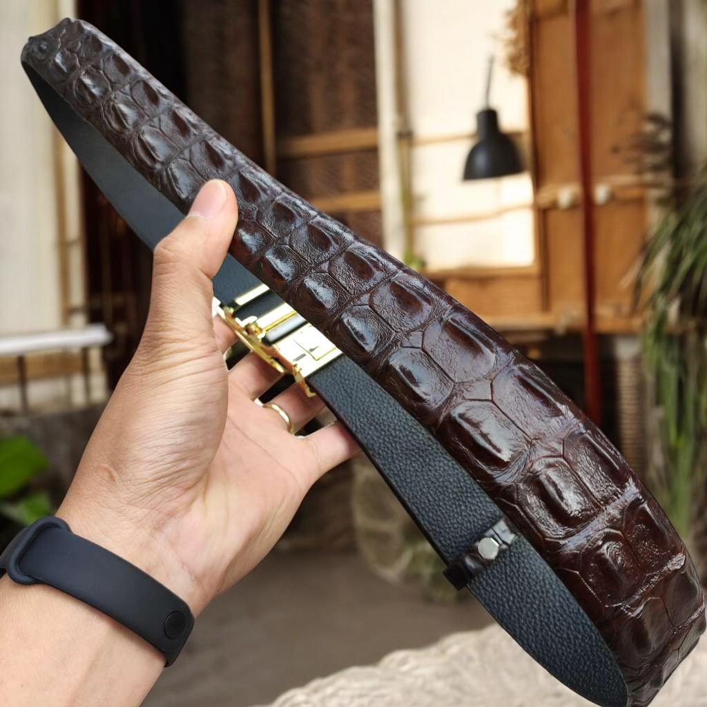 Thắt Lưng Gù Gai Cá Sấu Rất Đẹp TS103A (mặt vàng)