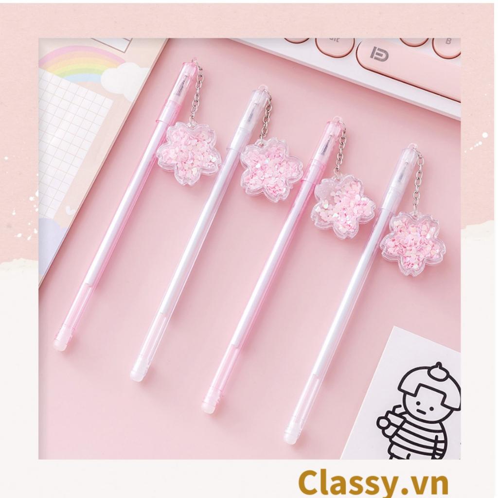 Bút gel Classy 0.5mm màu hồng, đính kèm bông hoa, tùy chọn cho sinh viên/nhân viên văn phòng PK1200