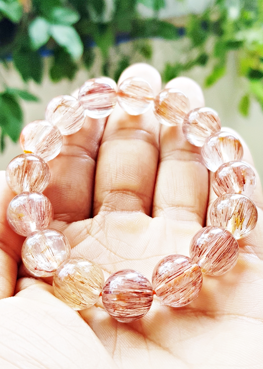 Thạch Anh Tóc Đỏ Tự Nhiên 12MM Vòng Tay Chuỗi Hạt