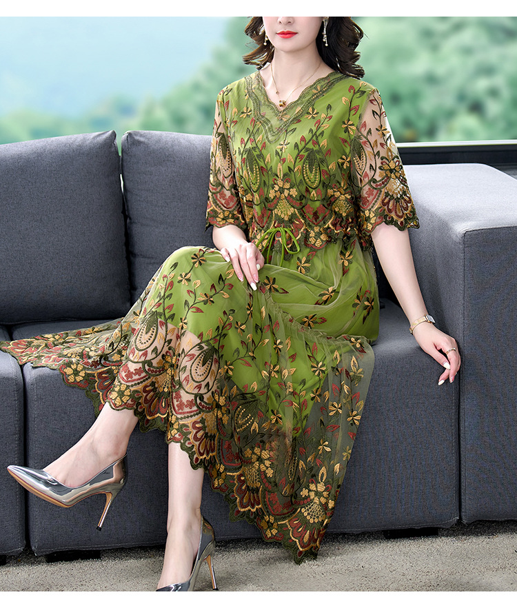 Đầm Hoa Dự Tiệc Trung Niên Che Bụng Sang Trọng VH18 - Hàng Quảng Châu Cao Cấp