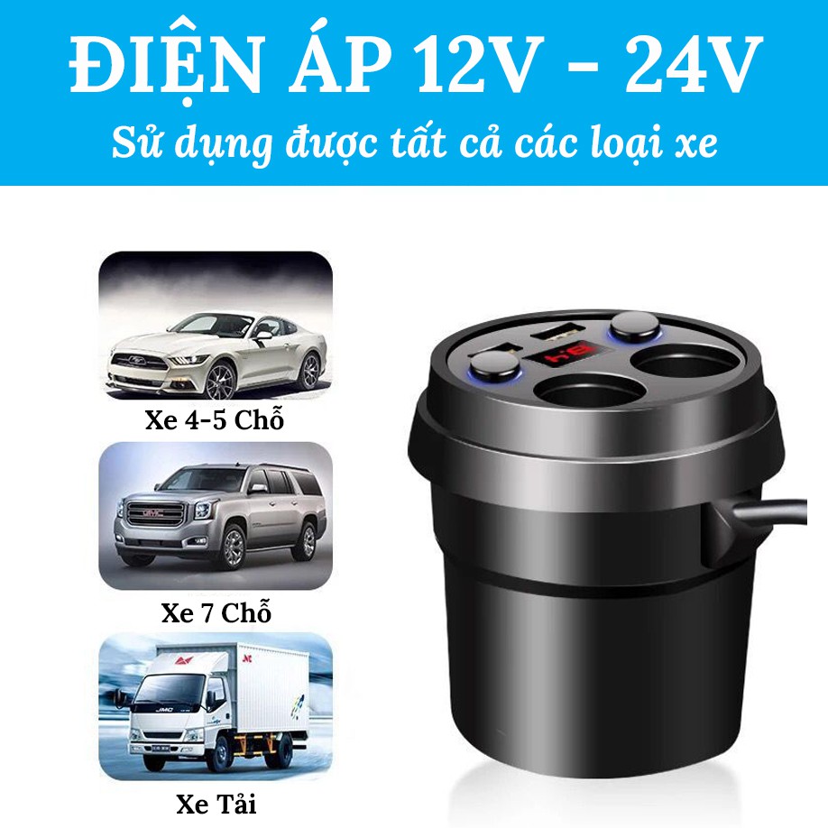 Bộ chia cốc tẩu sạc ô tô X25 bản cao cấp 12v-24v 3.1A có hiển thị điện áp kèm 2 cổng USB sang trọng