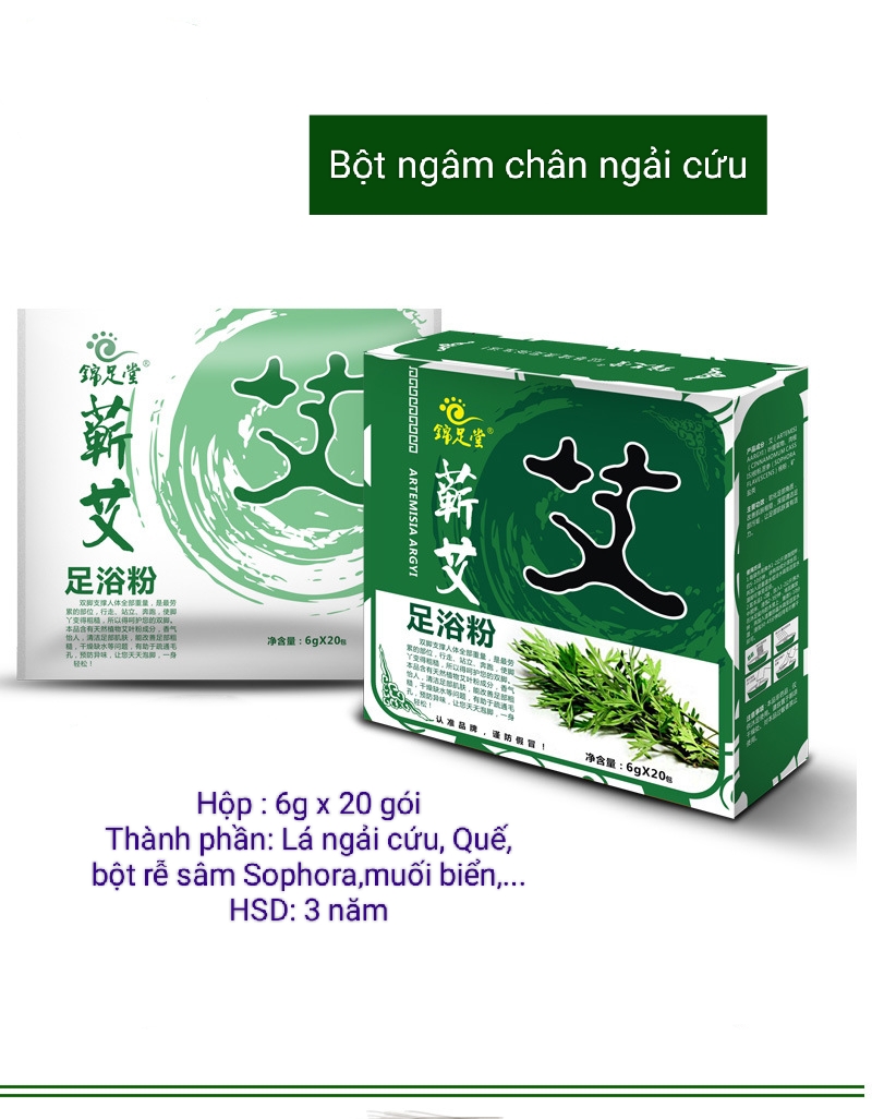 Hộp 20 gói bột ngải cứu Thảo Dược Ngâm Chân Túi Lọc Đông Y giảm đau nhức, mệt mõi