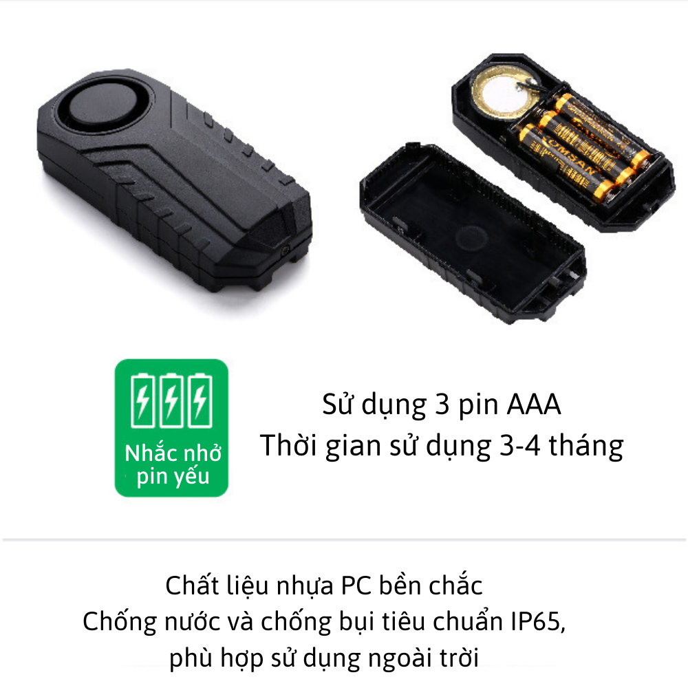 Chuông báo động chống trộm xe máy, xe đạp thông minh CTFAST KS-SP22R, cảm biến rung còi báo to, tích hợp điều khiển từ xa hỗ trợ tìm xe trong bãi xe, phát tín hiệu SOS khi gặp sự cố, chống nước IP65 - Hàng loại 1