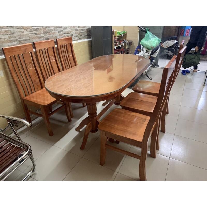 Bàn ăn bầu dục mặt đặc gỗ xoan ta