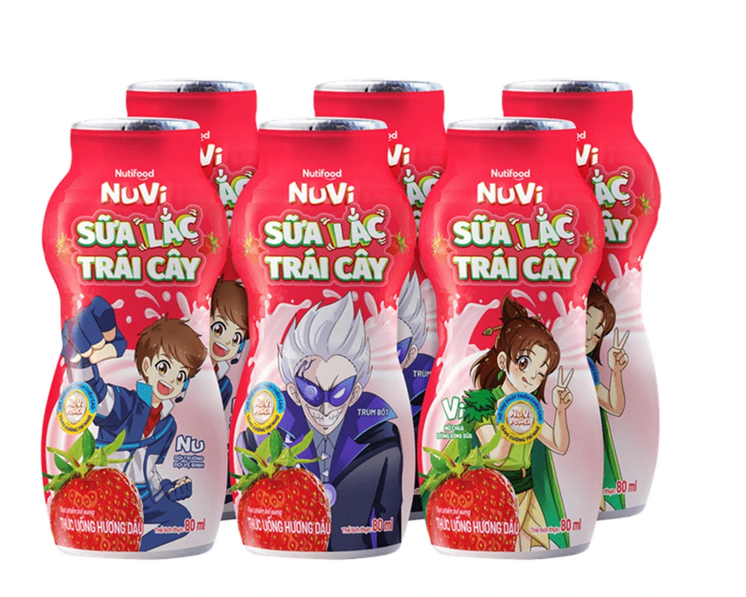 Thùng NuVi Thức Uống Hương Dâu Trái Cây Lắc Sữa chai 80ml (48 chai x 80ml)