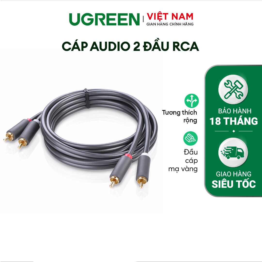 Cáp âm thanh 2RCA 30747 4 đầu hoa sen chiều dài 1M UGREEN Av104 - hàng chính hãng