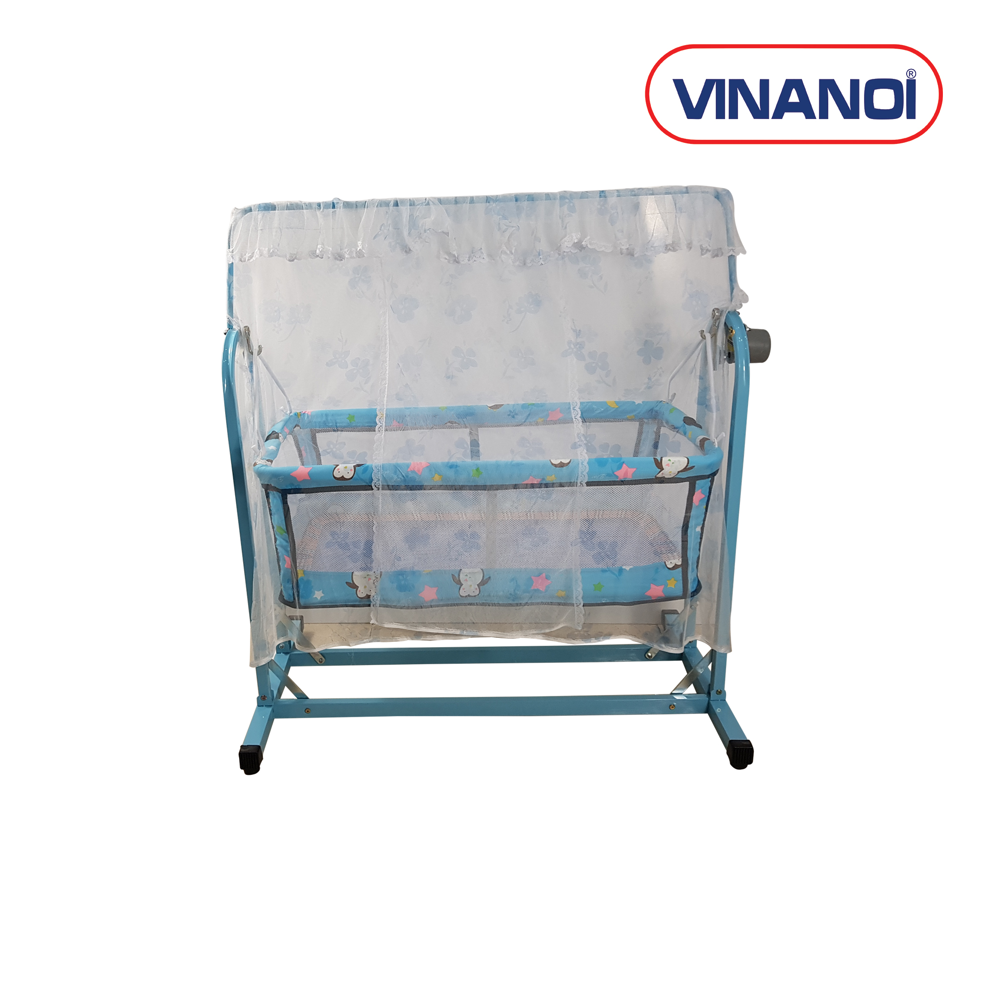 Nôi Võng tự động cho bé 2 trong 1 VINANOI - NV35X lồng nôi màu xanh