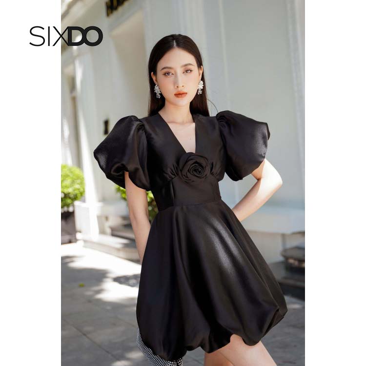 Đầm chuông taffeta tay bồng trẻ trung SIXDO