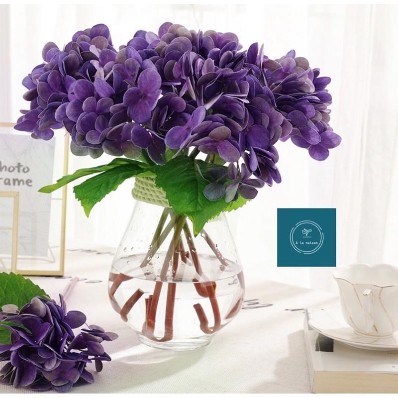 Hoa lụa - cành hoa cẩm tú cầu lá to loại 1, phủ sáp mịn, hoa decor hoa lụa cao cấp
