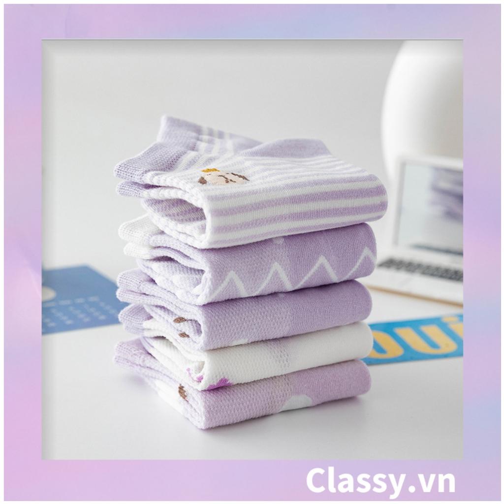 Tất cổ thấp, vớ cổ thấp Classy màu tím họa tiết ngẫu nhiên G1361