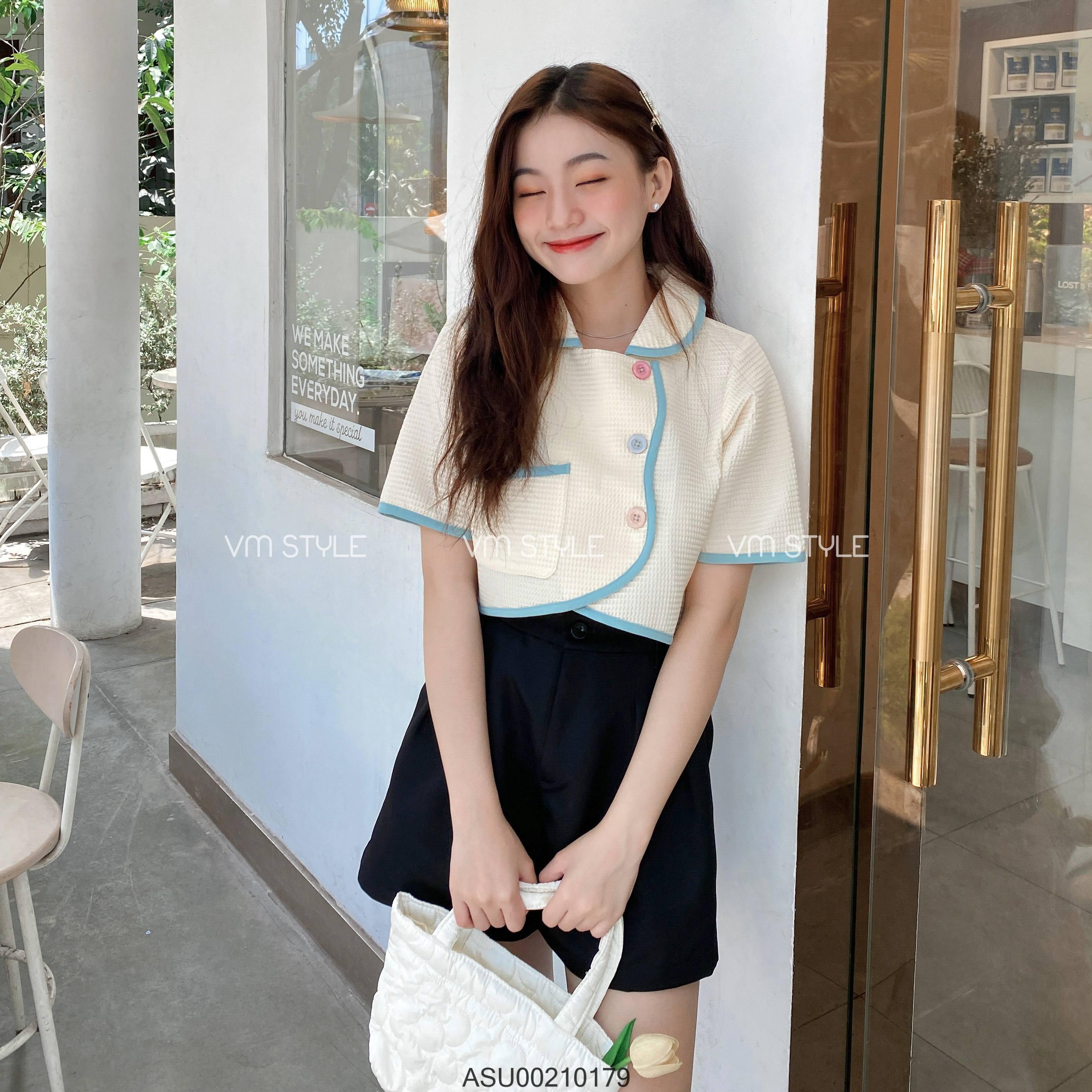 Áo sơ mi kiểu nữ VMSTYLE ASU00210 tay ngắn cổ bẻ viền màu 12188