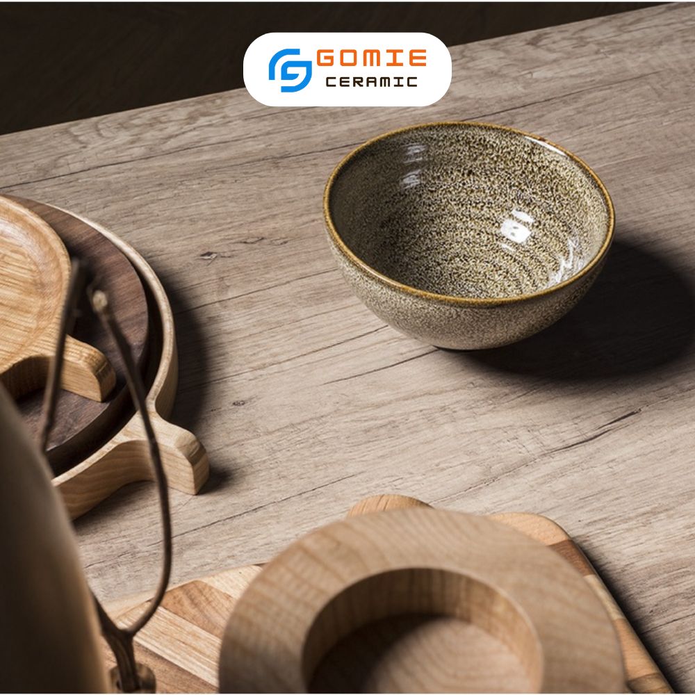 Bát nhọn D12H7.5 Men gấm vàng hỏa biến