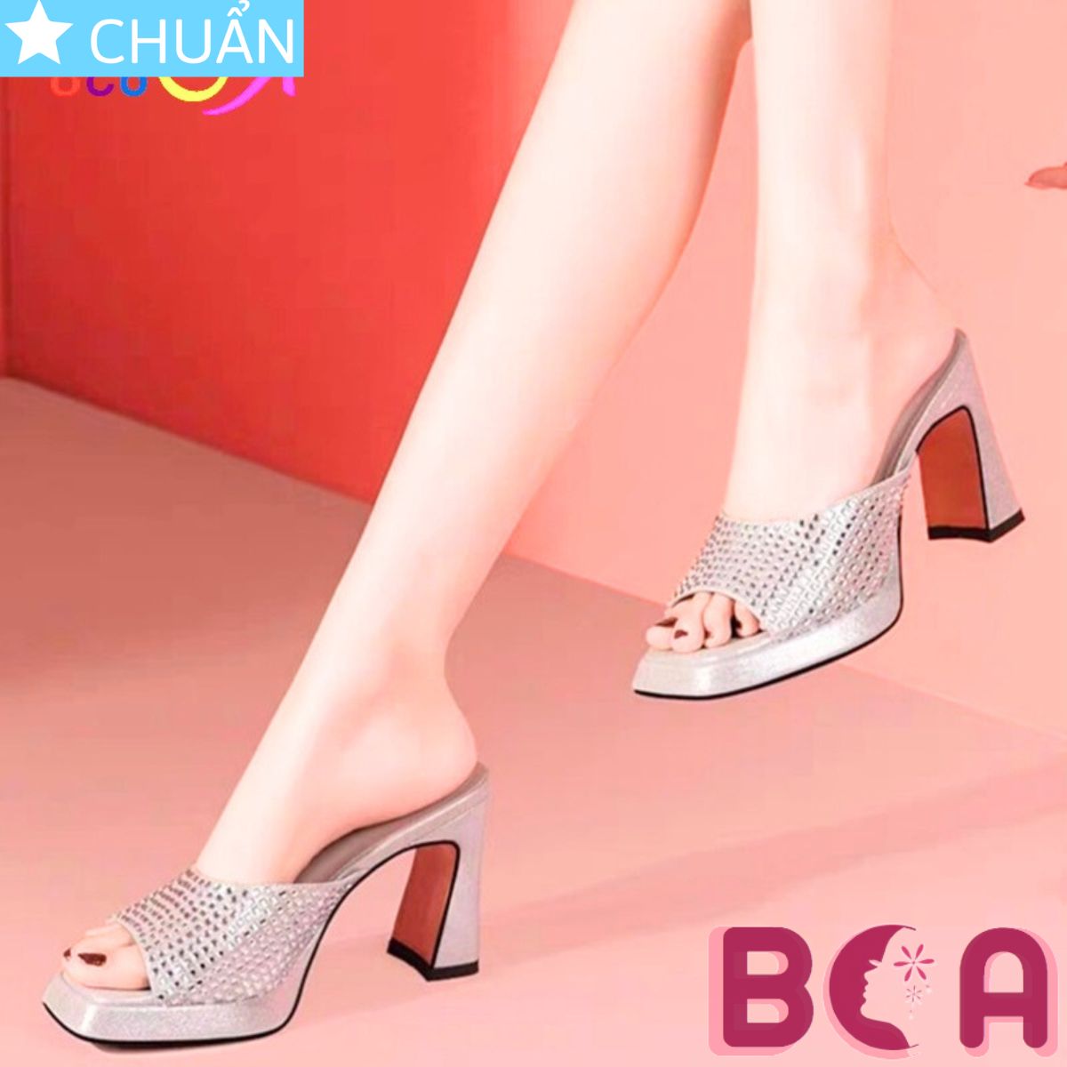 Sục nữ cao gót 8 phân RO638 ROSATA tại BCASHOP thiết kế quai ngang bản to đính hạt lấp lánh, siêu sang, tôn dáng, tôn da