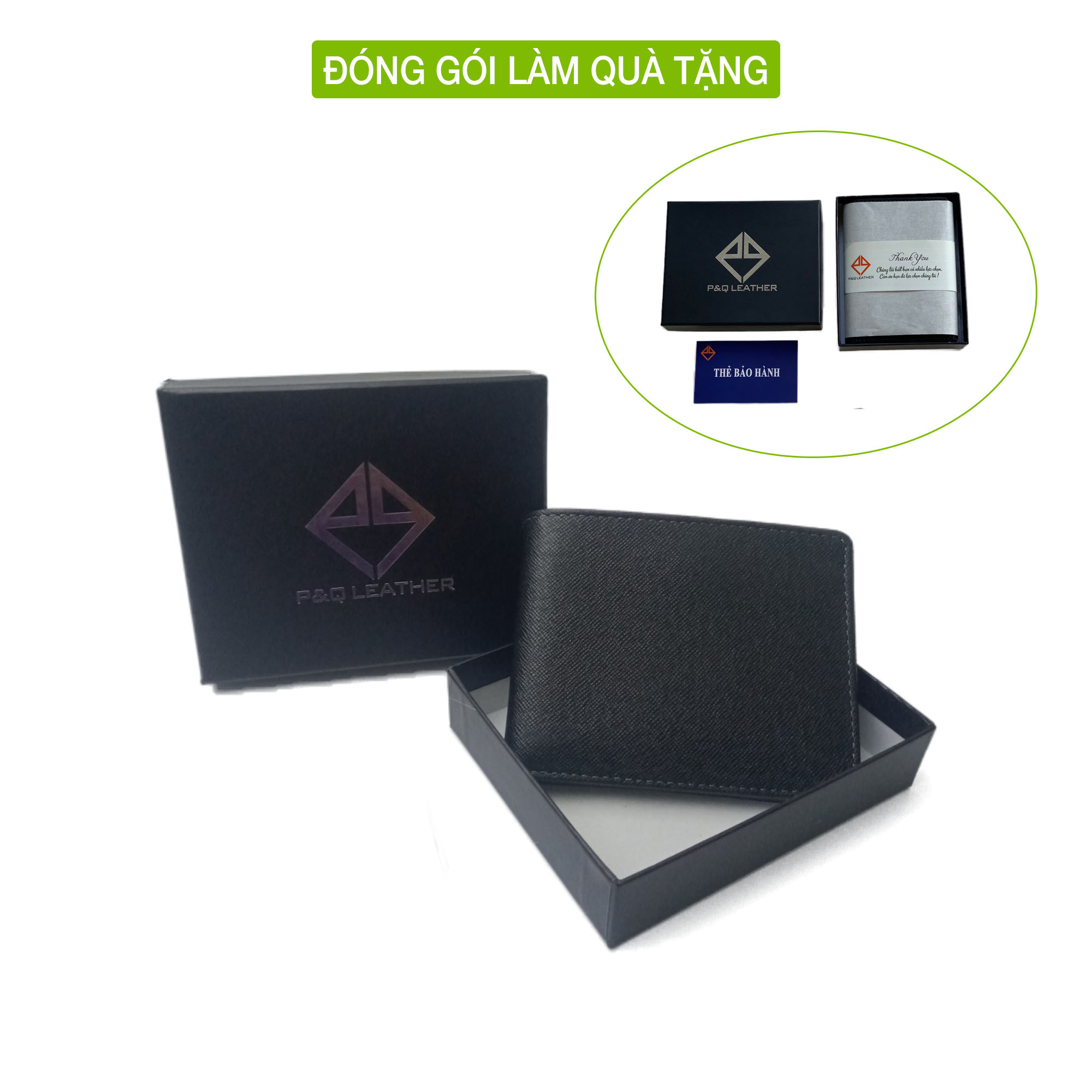 Ví nam da saffiano cao cấp PQ Leather PV6 - da thật - full hộp làm quà tặng có bảo hành