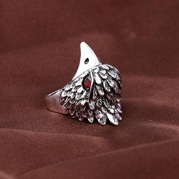 Jewelry Vintage Ring Silver Crystal Animal Eagle Head Shaped Mens Ring 20mm