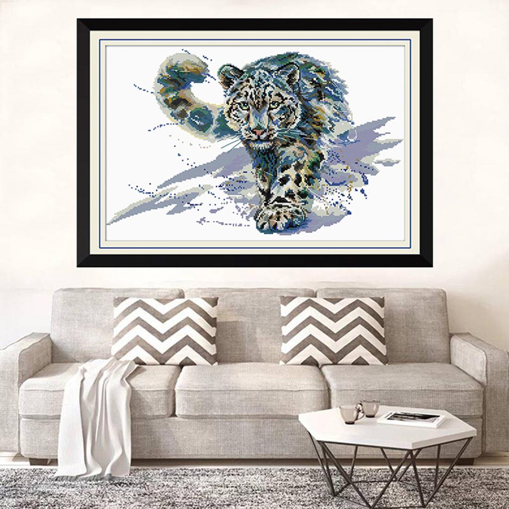 Snow Leopard Stamped Cross Stitch Kit DIY Handmade Needlework for Beginners Kids Adults