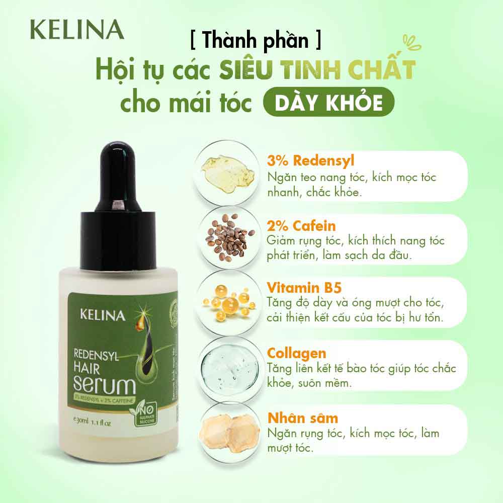 Tinh Chất Redensyl Hair Serum Cao Cấp Kích Thích Mọc Tóc, Ngăn Ngừa Rụng Tóc, Hỗ Trợ Làm Dày Và Chắc Khỏe Tóc Kelina 30ml