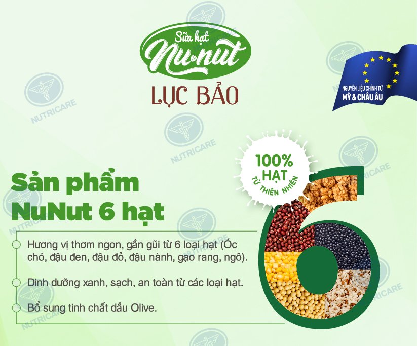 Thùng sữa nước Nunut 6 loại hạt Ngọc Lục Bảo ít đường giúp giải toả mệt mỏi bổ sung dinh dưỡng