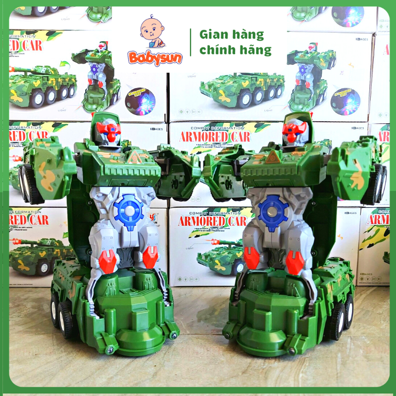 Đồ Chơi Xe Tăng Biến Hình Thành Robot Chạy Pin- Có Đèn Nhạc Vui Nhộn Combat Tank