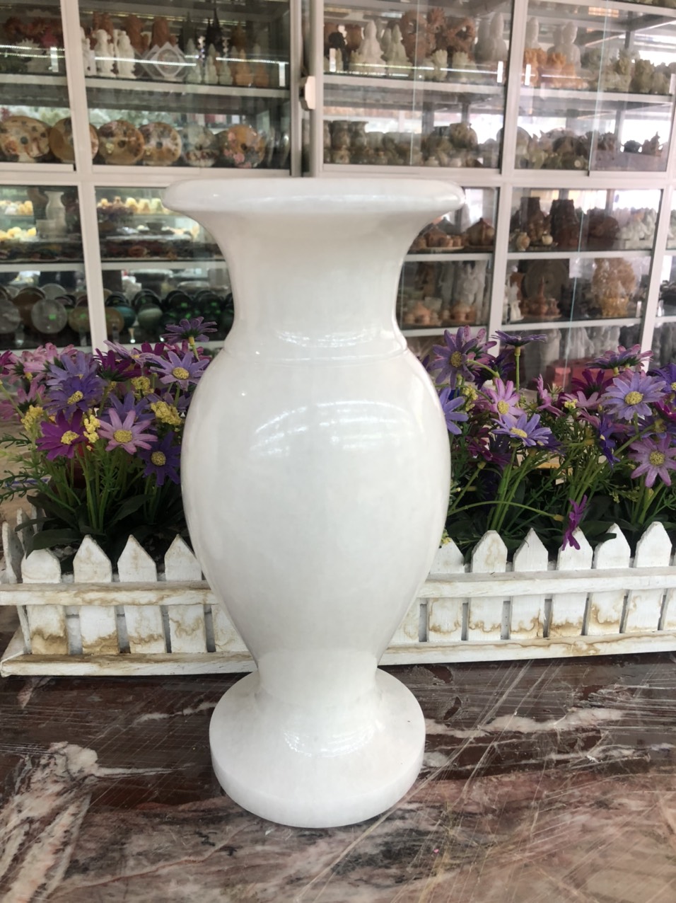 Bình bông, lọ hoa thờ cúng đá cẩm thạch trắng - Cao 30 cm