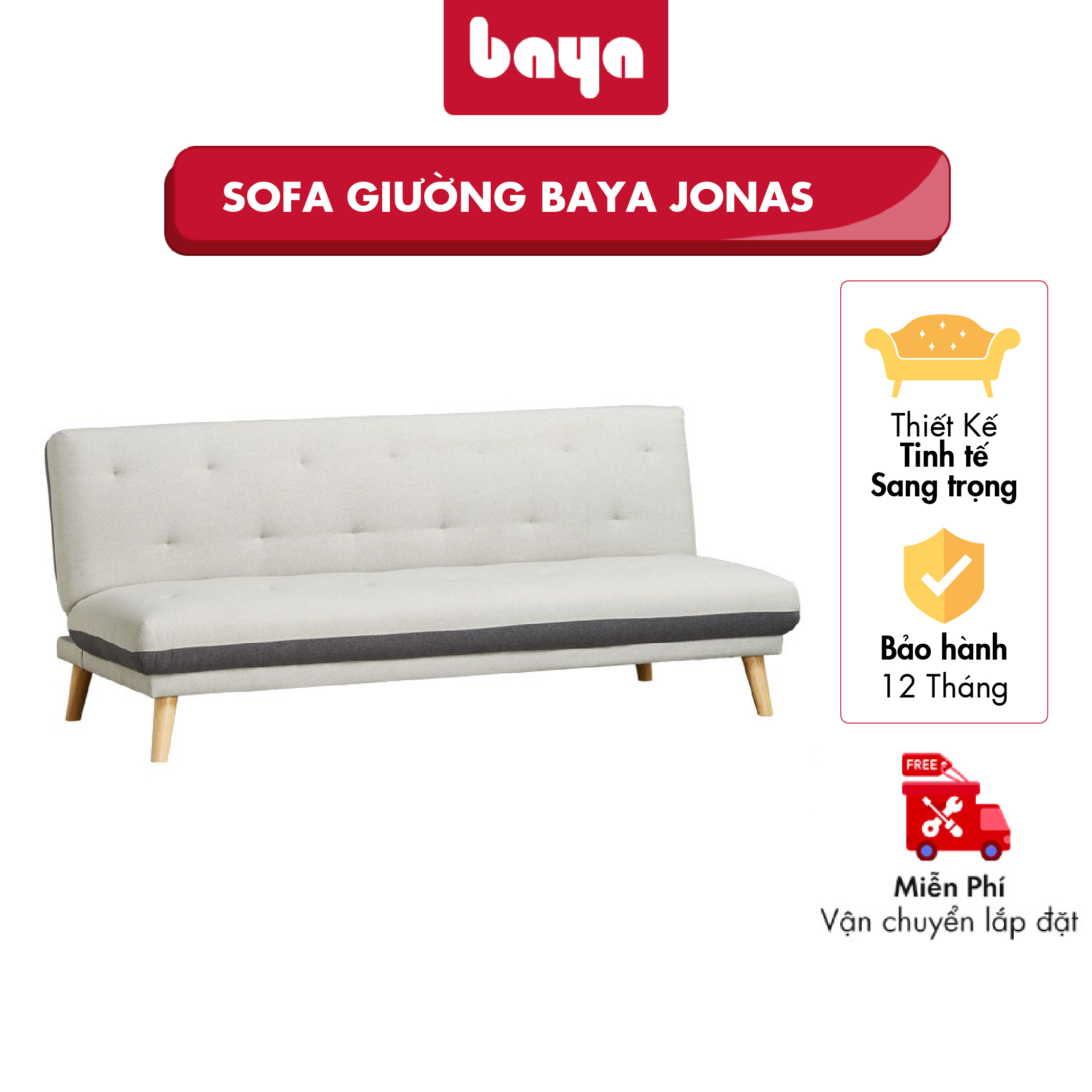 Sofa Giường Đa Năng Tiện Dụng BAYA JONAS Thiết Kế Dáng Dài, Đệm Ngồi Và Lưng Tựa Có Độ Dày Vừa Phải, Tạo Cảm Giác Êm Ái Mà Vẫn Đảm Bảo Sự Gọn Nhẹ, Thích Hợp Cho Những Không Gian Hạn Chế 4961