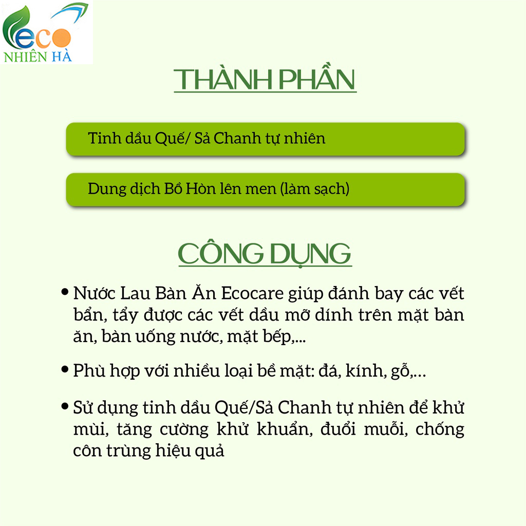 Nước lau kính ECOCARE 4L tinh dầu thiên nhiên xịt đa năng lau bàn ăn lau bếp, khử mùi