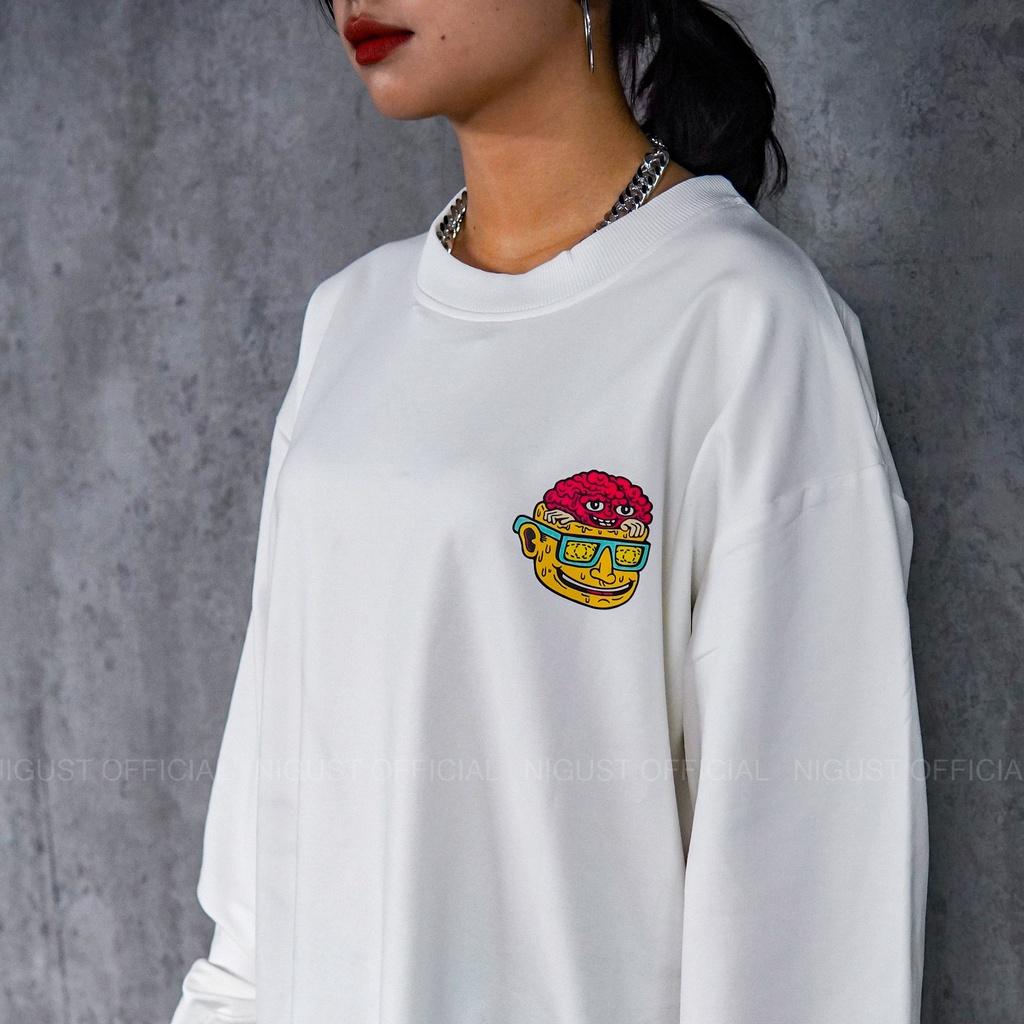 Áo sweater basic unisex local brand NIGUST N006 chất liệu nỉ da cá form rộng màu đen trắng Fullbox