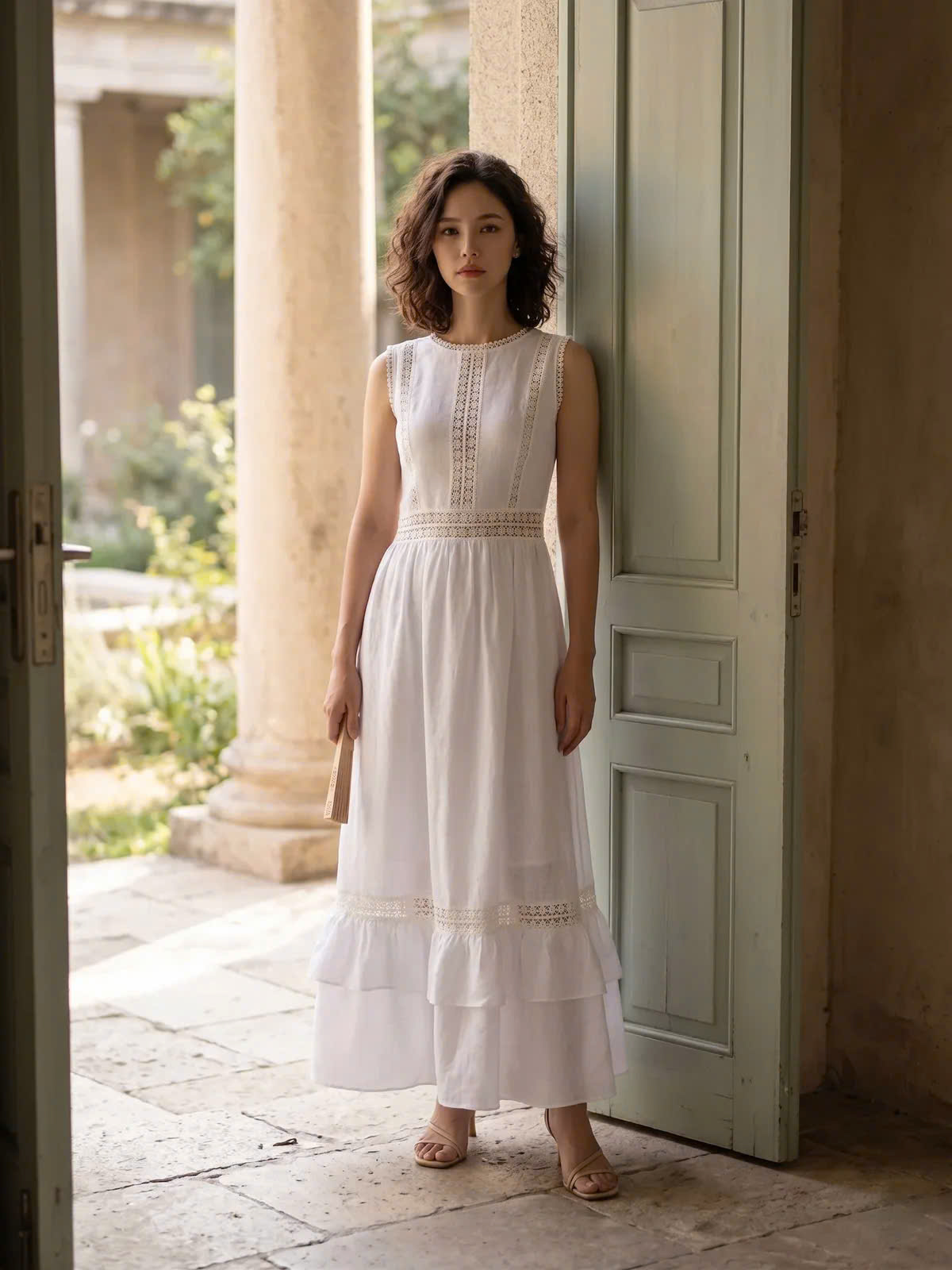 Đầm Maxi Phối Ren Linen Trắng Minh Duyên Dre237 Thời trang Hity