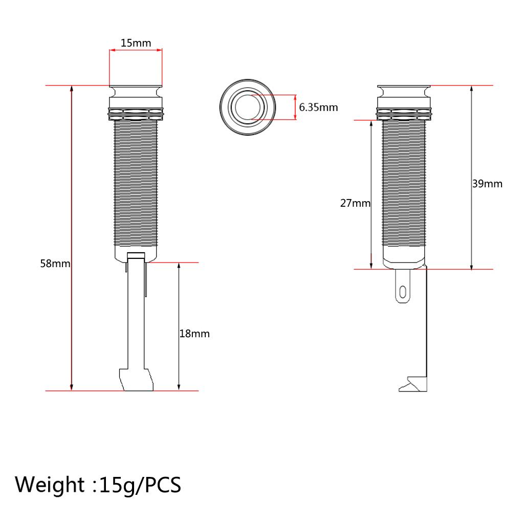 Sunnimix 6.35 Mm 1/4  Endpin Jack Đầu Ra Âm Thanh Nổi Cấp Pin Jack Cắm Ổ Cắm Phích Cắm Đàn Guitar Bass