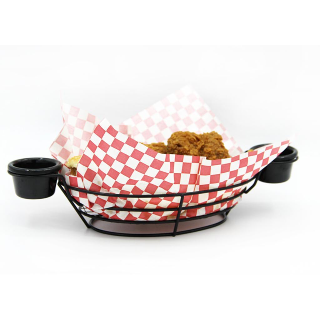 2x Stainless Steel French Fries Chips Appetizer Serving Basket Sauce Holder