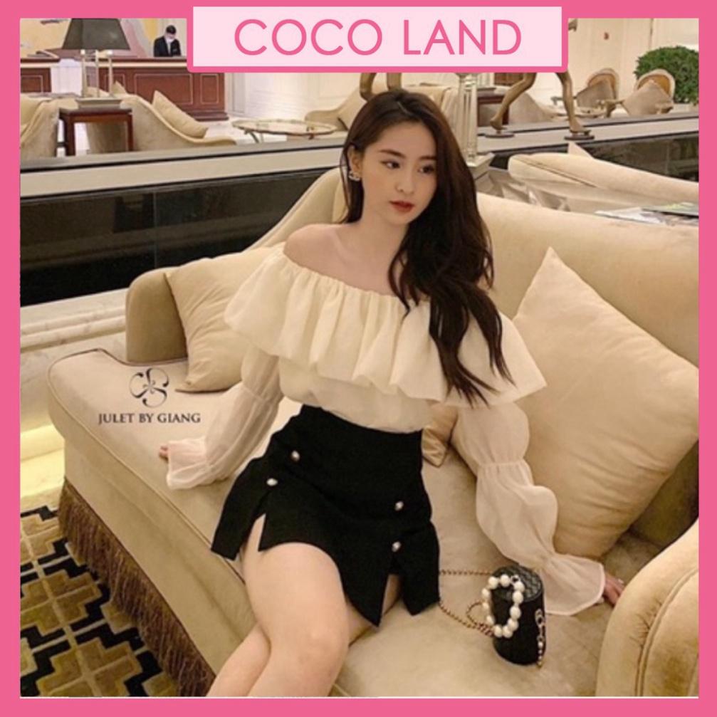 Áo sơ mi trễ vai 2 lớp hàng mới_001 babydoll bánh bèo mầu trắng