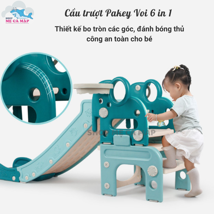 Cầu trượt cho bé PAKEY Hình Chú Voi Đa Năng 6 in 1 Hàng Cao Cấp, HÀNG SẴN KHO