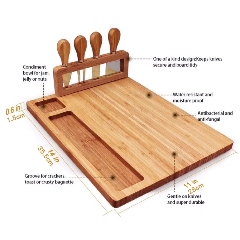 Thớt Phô Mai Bằng Gỗ Với Bộ Dao Inox Nhà Bếp Gia Đình Rectangle Charcuterie Cheese