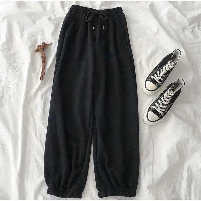 Quần ống rộng dáng jogger bo gấu nỉ da cá siêu Hot