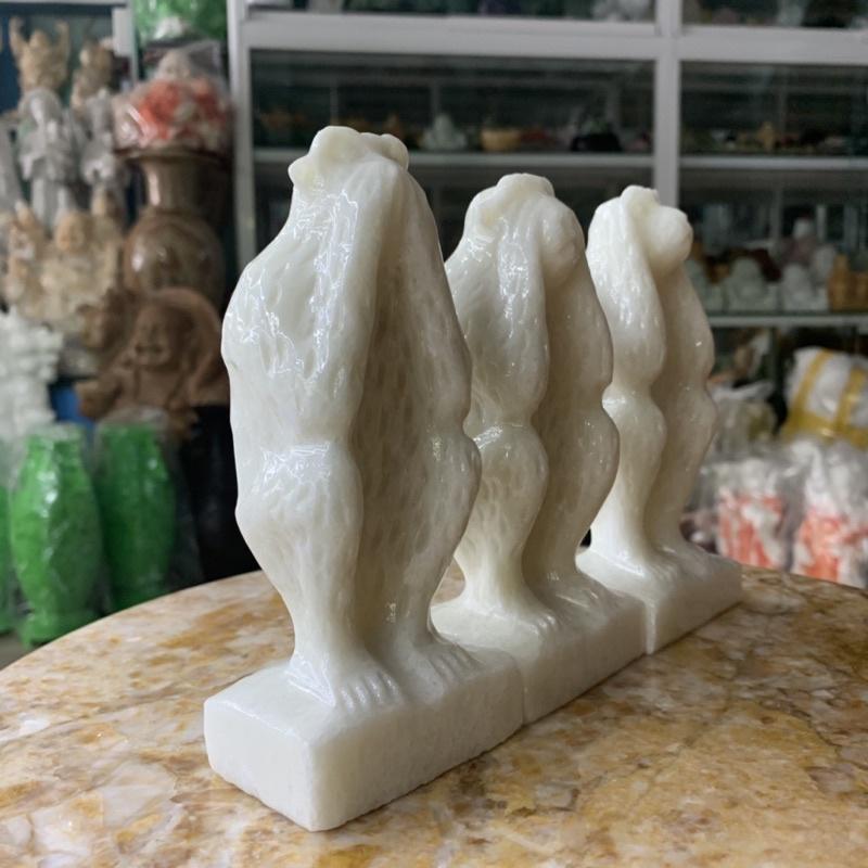 Bộ Tượng Tam Không Đá Cẩm Thạch Trắng - cao 15cm