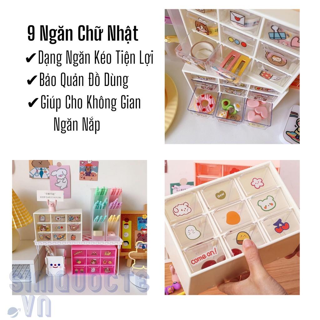 Hộp 9 Ngăn Kéo, Kệ 9 ô Mini Chống bụi đựng văn phòng phẩm/trang sức/vòng tay/mỹ phẩm dễ thương Hàn Quốc HNTS12