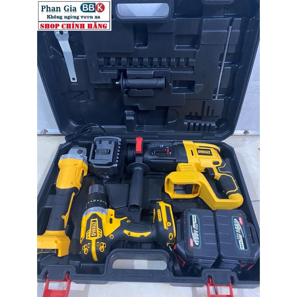 [chính hãƞg] Bộ Combo 3 Trong 1 Gồm Máy Khoan Đục Bê Tông, Máy Mài Và Máy Siết Bulong Dùng Pin 199V, 2 Pin 15 Cell