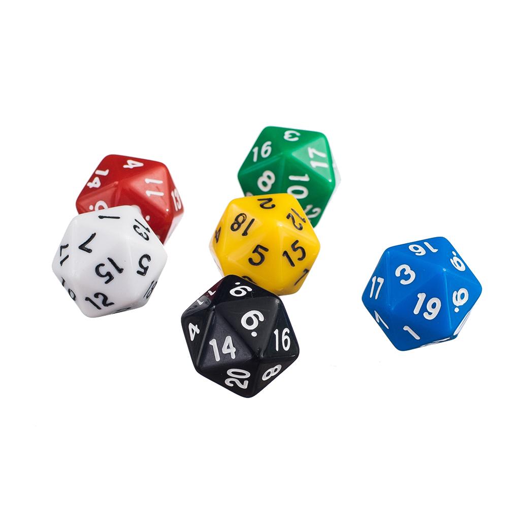 6 Pcs D20 Gaming Dice Twenty Sided Die RPG D&D Six Opaque Colors