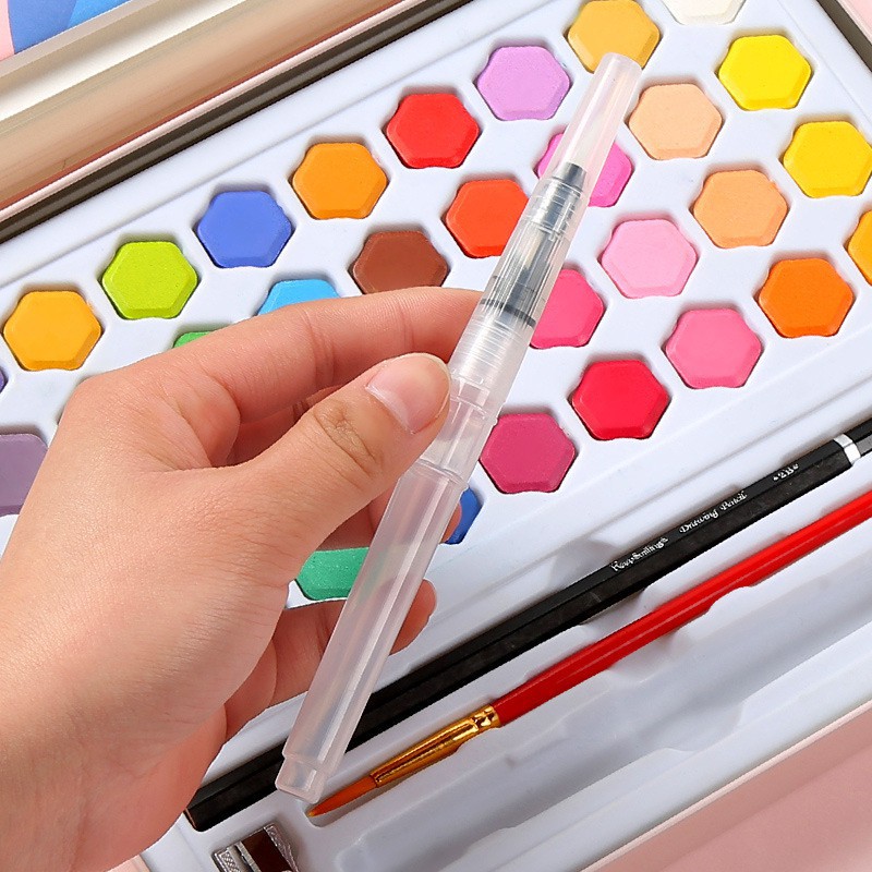 Bộ 36 màu nước cao cấp vẽ tô màu họa cụ dễ thương kèm bút nước, bút lông, bút chì, gọt chì, miếng mút và giấy vẽ