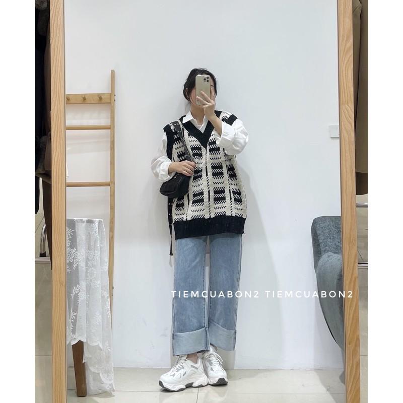Áo gile kẻ ô vuông dáng rộng mix đồ xinh
