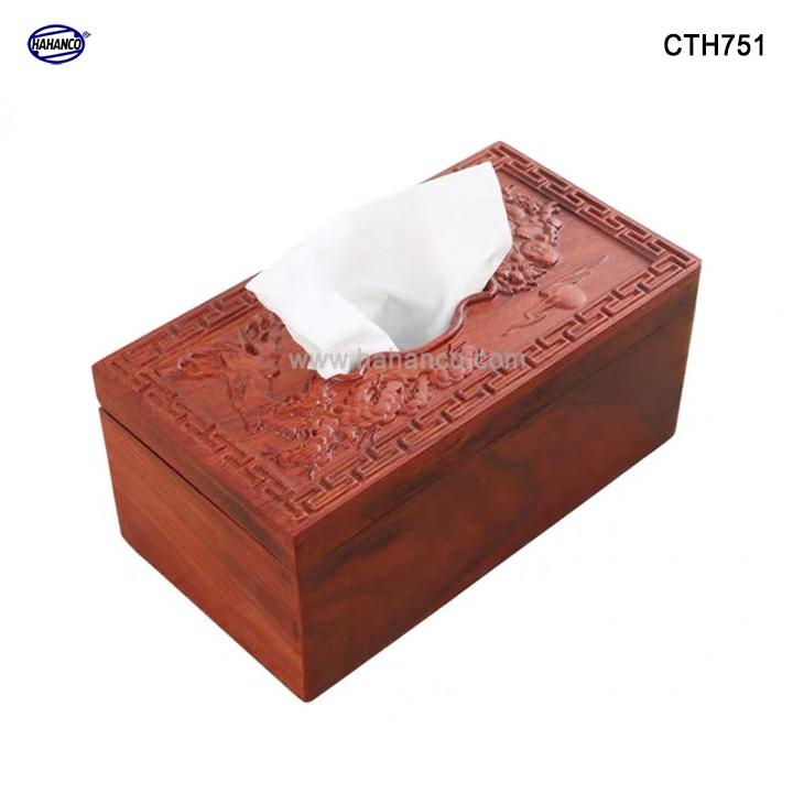 Hộp giấy ăn gỗ Hương, Di Lặc kéo bao tiền, loại to hàng đẹp - CTH751 - HAHANCO