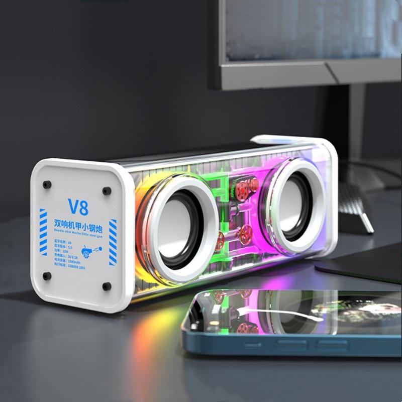 Loa Bluetooth không dây Mecha trong suốt Âm thanh Ánh sáng Rhythm Loa siêu trầm TWS Stereo Máy nghe nhạc Cyberpunk Hộp âm thanh Super Bass Màu sắc: Trắng