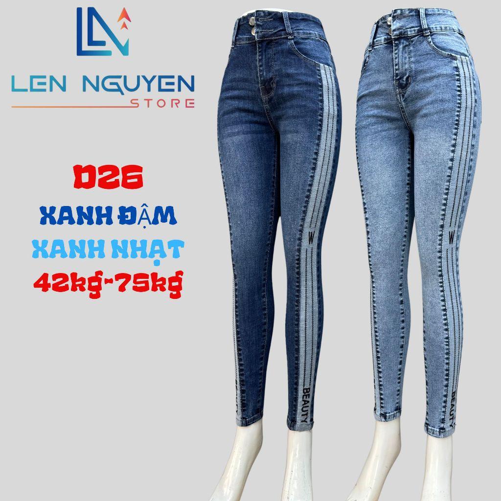 D26_Quần jean nữ, dài, lưng cao, quần bò nữ dáng ôm, quần rin nữ có big size, cho 42kg đến 75kg,LEN NGUYEN STORE - Xanh nhạt