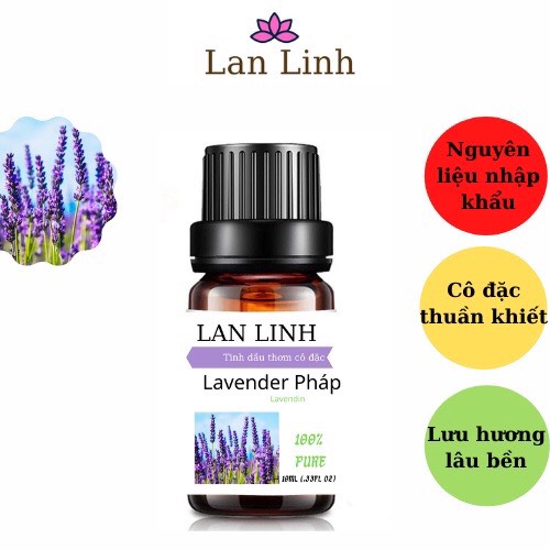 Tinh dầu thiên nhiên nguyên chất thơm lâu hương Lavender Pháp cô đặc Lan Linh, khử mùi, xông thư giãn 10ml