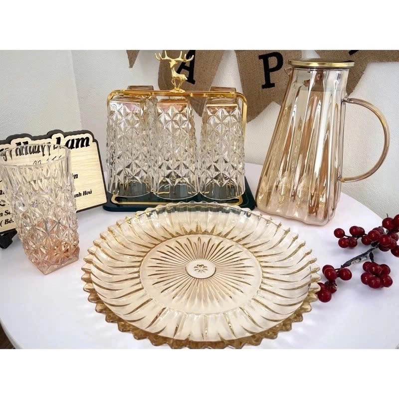 Dĩa Thủy Tinh Sâu Lòng, Đĩa Thuỷ Tinh Cao Cấp Hình Tròn 28.5cm Chưng Trái Cây Vàng Trắng - Hàng Loại 1 Chính Hãng MINIIN