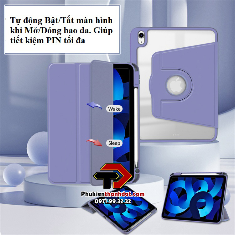 Bao da xoay 360 độ cho iPad Gen 10 2022 10.9 inch chống sốc, có ngăn đựng bút, nhiều kiểu dựng
