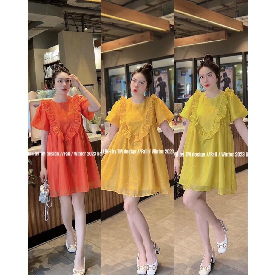 ĐẦM ĐI CHƠI, ĐẦM BABYDOLL CỔ TRÒN TAY NGẮN THIẾT KẾ BÈO CHẤT TƠ 2 LỚP CỰC IU