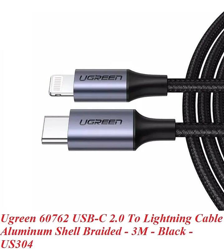 Ugreen UG60762US304TK 3m cáp usb type c ra lightning bọc nhôm chống nhiễu màu đen - HÀNG CHÍNH HÃNG