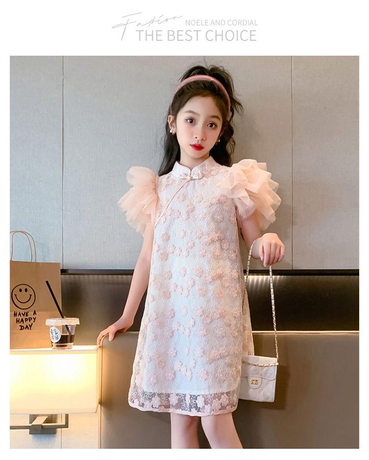 SHUANGYAN Đầm sườn xám cho bé gái Trang phục mùa hè 2023 Phong cách phương Tây Thời trang Hanbok váy công chúa cho bé gái váy mùa hè